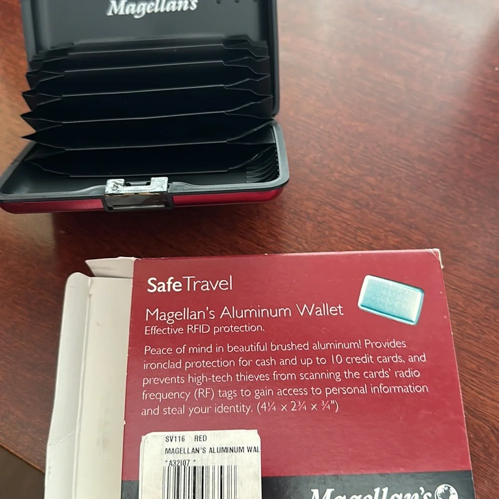 Magellans Red Aluminum Wallet Holds 10 Credit Cards